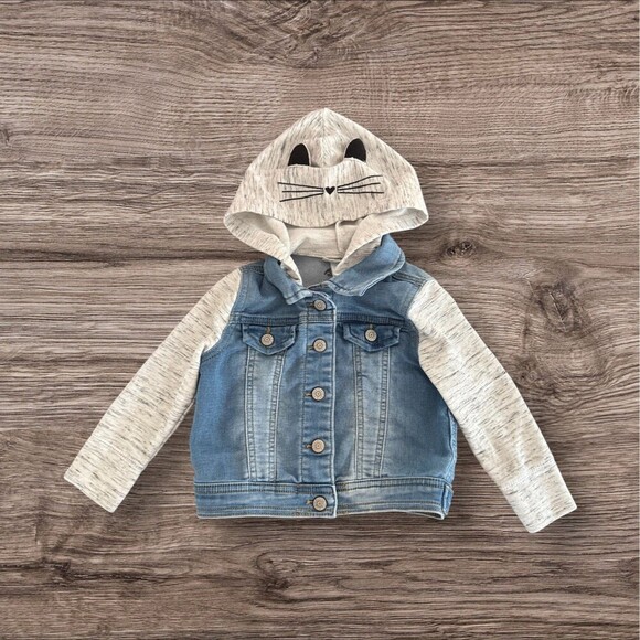 Cat & Jack Other - Cat and Jack Blue Denim Jean Jacket w/Hood Kitty Cat Girls 2T